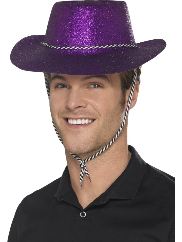 Paarse Glitter plastic cowboy hoed
