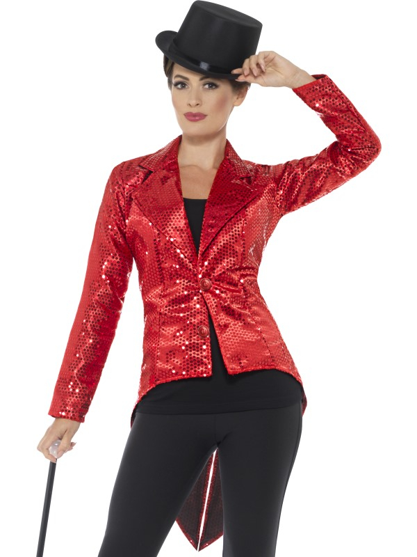 Sequin Tailcoat Jacket, Dames Rood